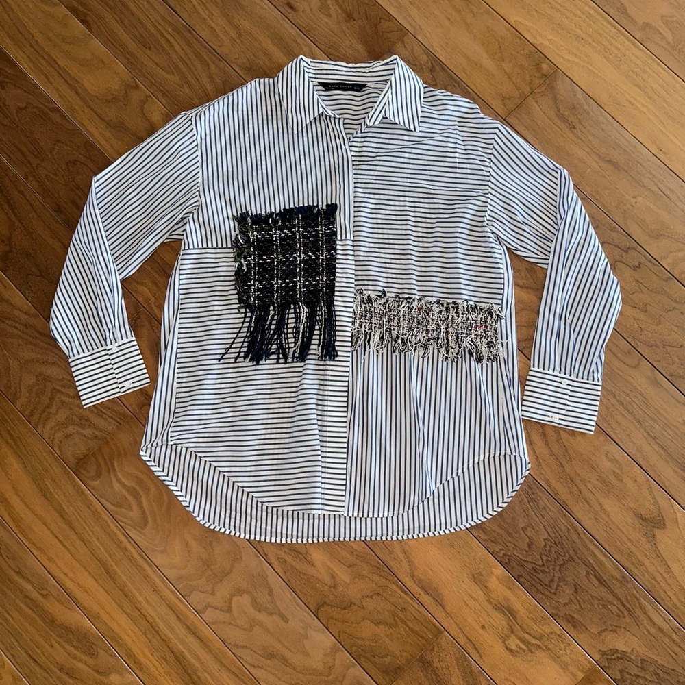 Zara Woman Striped Shirt with Fringe